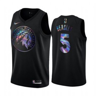 Nike Minnesota Timberwolves #5 Malik Beasley Men's Iridescent Holographic Collection NBA Jersey - Black Men's